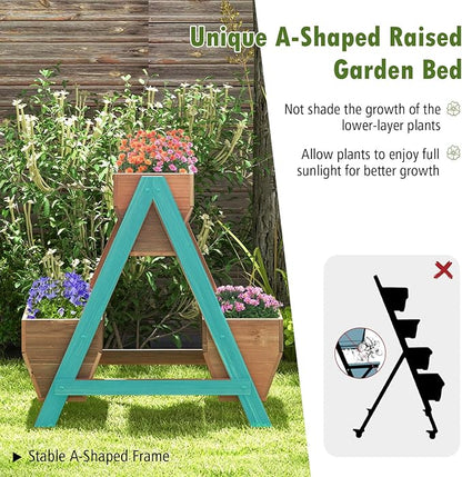 S AFSTAR 21-Inch Vertical Raised Garden Bed, 3 Tiered Wooden Planter Boxes 26" L x 29" W x 29" H, Drainage Holes, Indoor Outdoor Flowerbed, Freestanding Elevated Planter Box for Garden Flower Veggies
