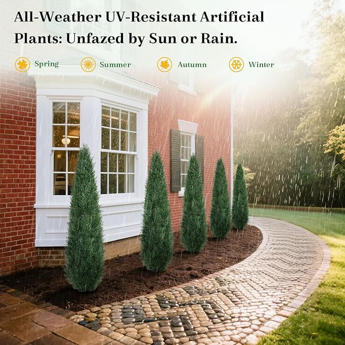 5FT Artificial Cedar Topiary Trees, 2 Pack UV Resistant Outdoor Indoor Faux Evergreen Shrubs, Potted Fake Cypress Plants for Front Porch Home Office Decor