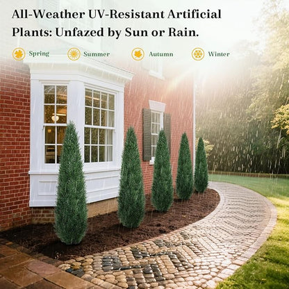 5FT Artificial Cedar Topiary Trees, 2 Pack UV Resistant Outdoor Indoor Faux Evergreen Shrubs, Potted Fake Cypress Plants for Front Porch Home Office Decor