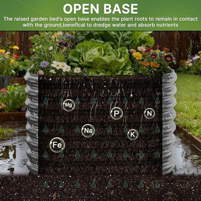 2 PCS Tall Galvanized Raised Garden Bed Outdoor, Metal Garden Bed for Vegetables, Above Ground Garden Box for Flower, Steel Raised Beds for Gardening - 2FT
