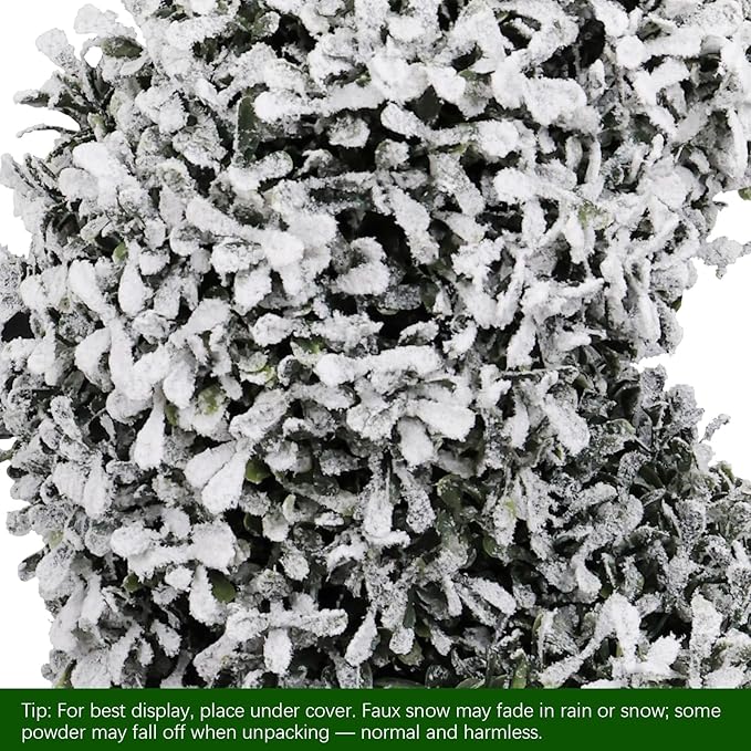 THE BLOOM TIMES 3ft Snow Flocked Spiral Topiary Trees Artificial Outdoor Set of 2, 36" Faux Fake Boxwood Plants for Front Porch Planter, Indoor or Covered Outside Display Decor 3 Foot
