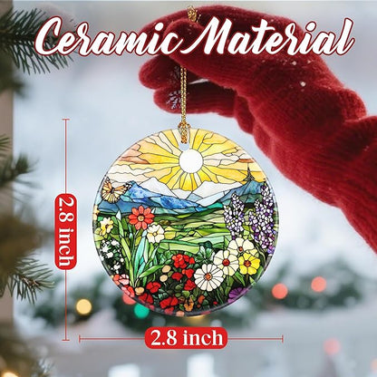 Christmas Ornaments, Dodosky 2.8in Ceramic Wildflower Ornament, Xmas Decor, Christmas Tree Ornaments, Xmas Decorations for Tree, Holiday Ornament, Flower Lovers Gifts, Gifts for Women, Mom, Grandma
