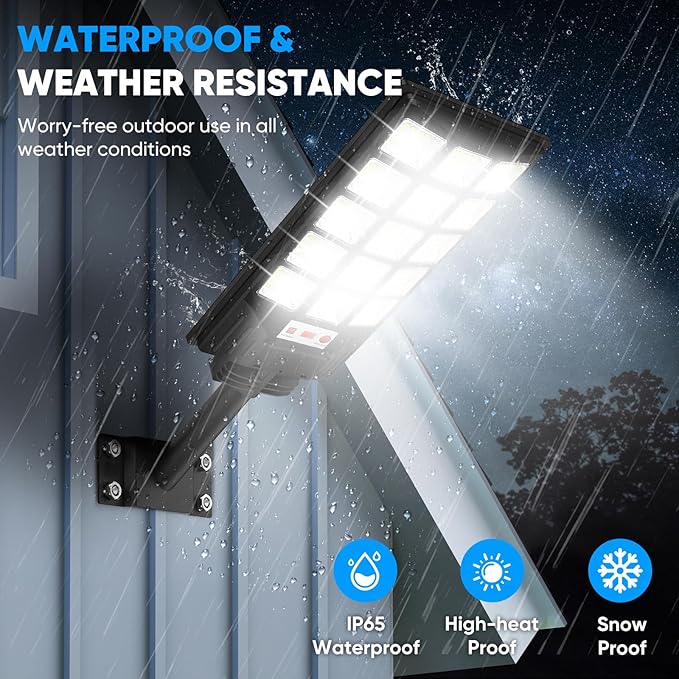 Solar Street Lights Outdoor Waterproof, 25000LM 8500K Motion Sensor Solar Powered Flood Lights with Remote Control, Dusk to Dawn Parking Lot Lights for Outside,Yard, Garden, 2-Pack