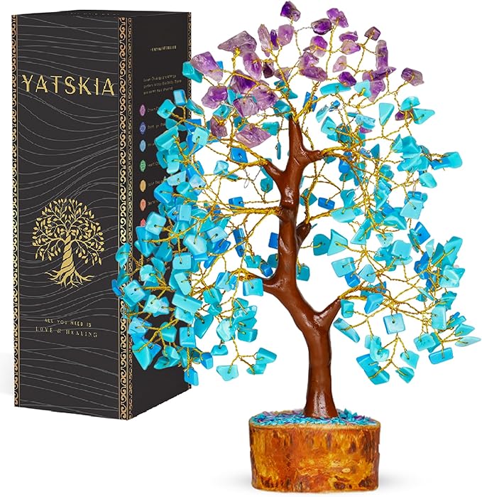 YATSKIA Amethyst and Turquoise Crystal Tree, Gemstone Tree Home and Office Decor, Good Luck Gifts, Crystals Decor, Housewarming Gifts
