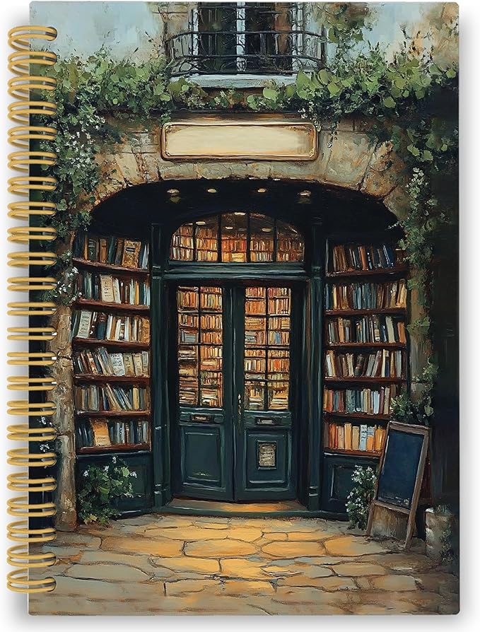 XPH Vintage Bookshop Reading Spiral Notebook, Book Lovers Gifts Journaling Notebooks for Women, Bookish Gift Hardcover Journals for Writing 160 Pages 5.5 x 8.3 Inch, Book Reader Gifts