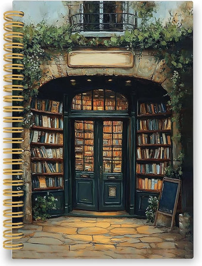XPH Vintage Bookshop Reading Spiral Notebook, Book Lovers Gifts Journaling Notebooks for Women, Bookish Gift Hardcover Journals for Writing 160 Pages 5.5 x 8.3 Inch, Book Reader Gifts