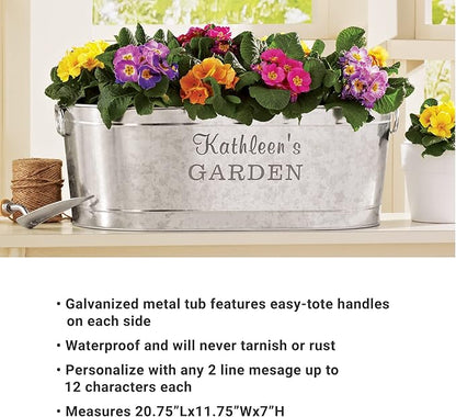 Let's Make Memories Personalized Planter Tub for Mom Grandma Wife - Custom Engraved Decorative Metal Flower Pot - for Mothers Day from Family Daughter Son Kids - 5.5 Gallons - Any 2-Line Message
