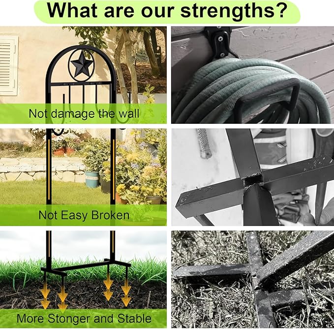 Garden Hose Holder - Upgraded Sturdy Hose Pentagram Holder, Freestanding Heavy-Duty Hose Hanger, Sturdy Water Hose Stand and Hose Storage for Outside, Lawns and Yards,Black