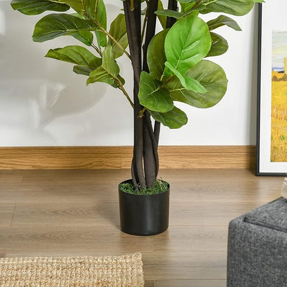 HOMCOM 4.5FT Artificial Fiddle Leaf Fig Tree, Faux Decorative Plant in Nursery Pot for Indoor or Décor