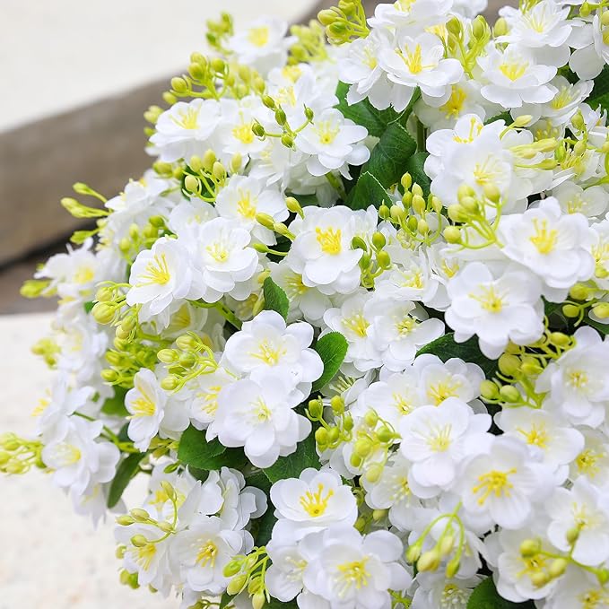 alyptus Artificial Flowers for Outdoors,12 Bundles UV Resistant Spring Fake Flowers for Porch, Patio & Home Decor – Realistic Outdoor Faux Plants with Lasting Color - White