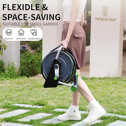 Garden Hose Reel Cart,Hose Holder Up to 50-60 Feet of 5/8" Hose,Wall Mounted Water Hose Reel,Portable Hose Reels for Outside Car Washing, Watering