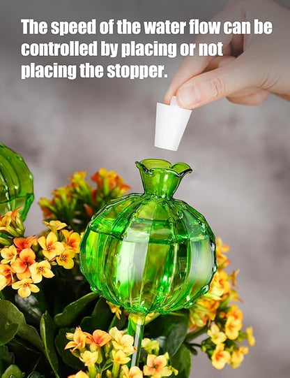 NiHome (2 Small + 2 Large) Plant Watering Globes 4-Pack, Glass Waterer for Potted Plants, Green Glass Cactus Self Watering Globe, Automatic Mini Irrigation System