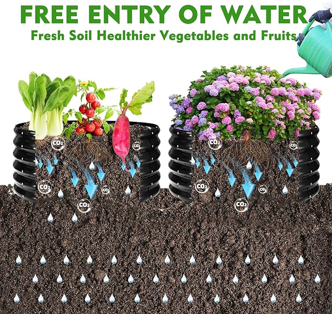 17" Tall Round Outdoor Garden Raised Garden Bed Kits-0.8MM Thick Metal Raised Planter Bed/Ground Planter Box for Variety of Flowers,Herbs,Vegetables,Trees (Black, 32 Dia X 16.5 inches)
