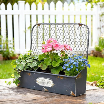 Rustic Metal Wall Mounted Planter Vintage Hanging Flower Pot with 3 Compartments Farmhouse Plants Holder Succulents Tubs for Garden Railing Fence Patio Yard Outdoor Decor