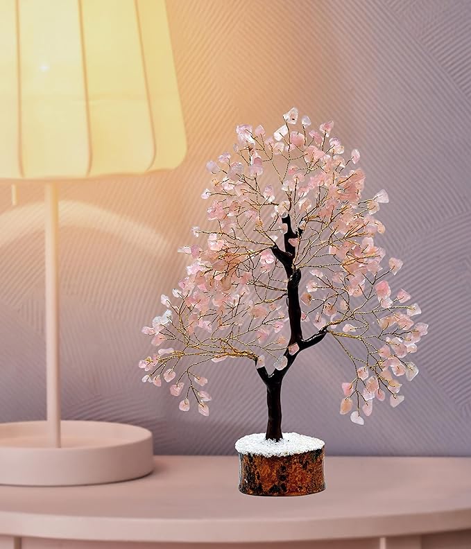 Amazing Gemstone Rose Quartz Tree Fung Shui Crystal Money Tree for Positive Environment, Healing Energy (Gift-Box Added)