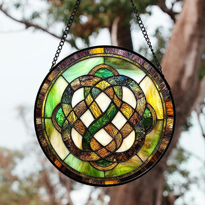 Stained Glass Window Hanging, Tiffany Abstract Totem Sun Catchers Colorful Glass Panel Bless Suncatcher Decor for Birthday for Women, Men, Wife, Aunt, and Mom14.9x14.9 in