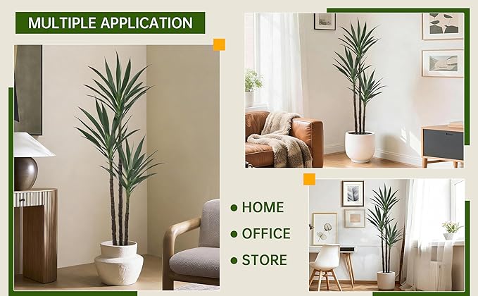 Artificial Agave Tree 5.2FT with 45 Leaves & 3 Trunks & Elegant Black Pot Lifelike Tall Large Fake Faux Modern Tree 62 Inch for Indoor Home Office Porch Store Corner Decor Housewarming Gift