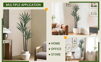 Artificial Agave Tree 5.2FT with 45 Leaves & 3 Trunks & Elegant Black Pot Lifelike Tall Large Fake Faux Modern Tree 62 Inch for Indoor Home Office Porch Store Corner Decor Housewarming Gift