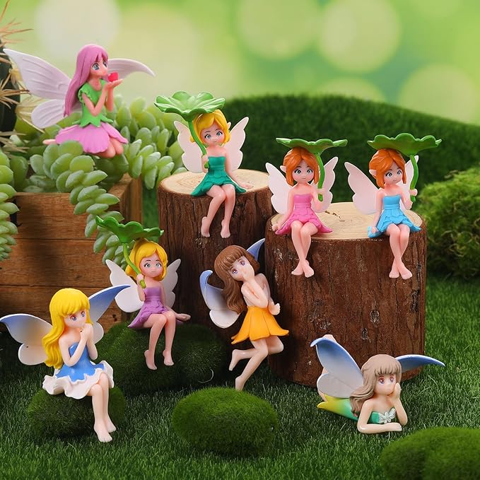 20 Pcs Miniature Fairy Figurines, Hand-Painted Small Flower Fairies with Wings for Garden Decor, Cake Topper & Landscapes