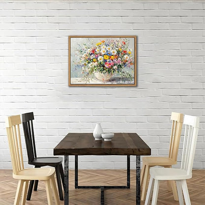 Floating Frame Canvas Wall Art, Vintage Watercolor Floral Pictures Wall Decor, Country Farmhouse Colorful Wildflower Poster Prints for Living Room Bathroom Dining Room Decor 12X16 inch