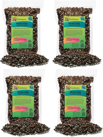 Premium Monstera Soil Mix by Gardenera - 20 Quart - Perfect Drainage and Moisture Retention for Swiss Cheese Plant (4 Bags of 5 Quart)