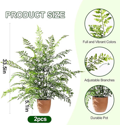 2 Pack Artificial Fern Plants in Pots Artificial Boston Ferns Potted Plants Faux Fern Bush Plant Shrubs Greenery for Outdoor Indoor Porch Patio Farmhouse Garden Living Room Office Table Decor (Type 5)
