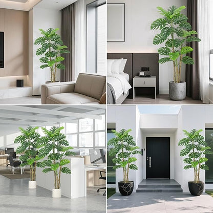 5FT Artificial Monstera Plant - Realistic Fake Tropical Palm Tree for Home Decor - Large Faux Monstera Deliciosa with Bendable Stems & Ceramic Pot - Indoor Outdoor UV Resistant