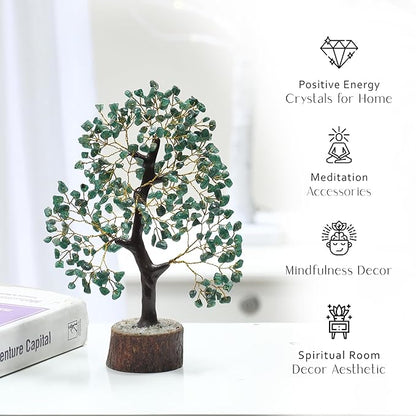 PYOR Green Aventurine, Crystal Tree of Life, Green Aventurine Crystal, Feng Shui Decor for Home, Bonsai Tree, Green Office Decor Women, Crystals and Stones, Meditation Accessories