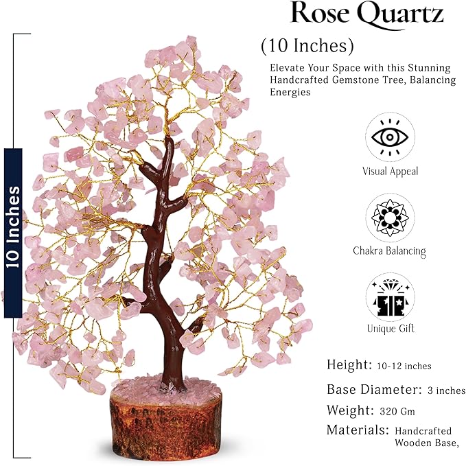 Rose Quartz Tree, Rose Quarts Tree - Crystal Decor - Quartz Money Tree, Original Feng Shui Tree - Crystals Decor - Home Decorations for Living Room - Tree of Life Decor
