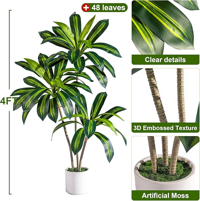 Tall Fake Tree Artificial Trees Plant with White Planter Pot Indoor Outdoor Potted Silk Plants Large Faux Trees loor Floor for Home Living Room Office Outside Patio para decoracion Housewarming Gift