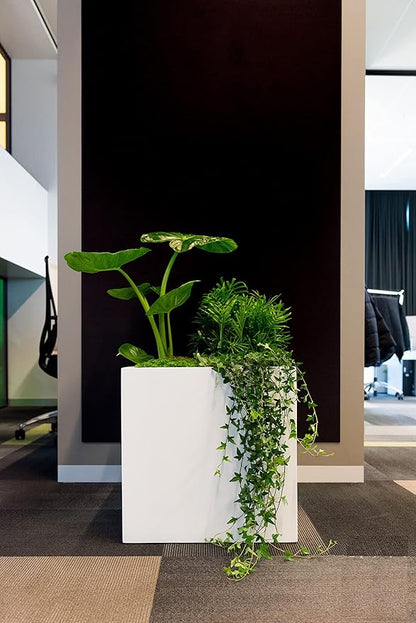 Modern Ceramic Planter - Stylish Home Decor Indoor/Outdoor Plant Pot - 20 Inch Square White Planter - Perfect for Home, Balcony, Deck, Patio or office - Great for Succulents Flowers and Herbs