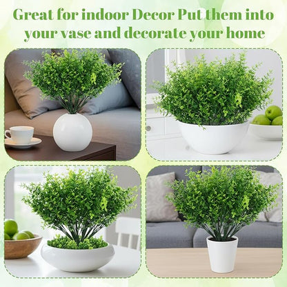 Grevosea 24 Bundles Artificial Greenery Plants, Outdoor UV Resistant Fake Plants Stems Faux Shrubs Boxwood Plant Faux Plastic Greenery for Farmhouse Garden Wedding Indoor Outdoor Decoration