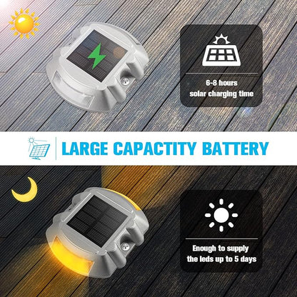 Solar Deck Lights Driveway Dock Lights, VOLISUN 8-Pack Led IP67 Waterproof Outdoor Warning Step Lights for Driveway Sidewalk Garden Pathway Yard(Warm White)