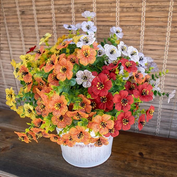 Artificial Flowers for Outdoors UV Resistant, 12 Bundles Realistic Silk Flower Faux Fake Plants for Porch Patio Yard Planters, Spring Summer Home Garden Decor, Rose Red