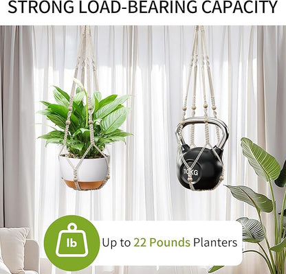 Macrame Plant Hanger - Fits 4 to 13 inches Pots for Indoor Outdoor, 35 Inch, Set of 2, Ivory (POTS NOT Included)