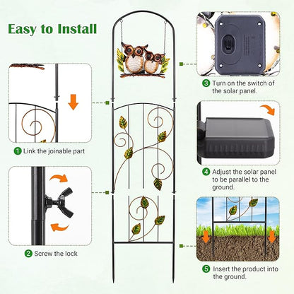 Solar-Powered Trellis for Climbing Plants Outdoor Made of Metal,Voumsil Owl Garden Trellis with Lights for Garden Decor,Court Yard,Balcony