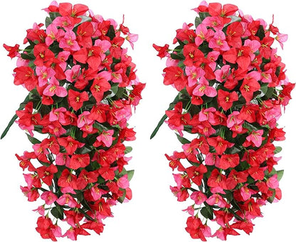 HyeFlora Bougainvillea Artificial Hanging Flowers Plants for Outdoors Decoration, 2pcs Fake Flowers Silk Bougainvillea Vines Realistic UV Resistant Faux Flowers for Outdoor Planters Porch Patio, Mix