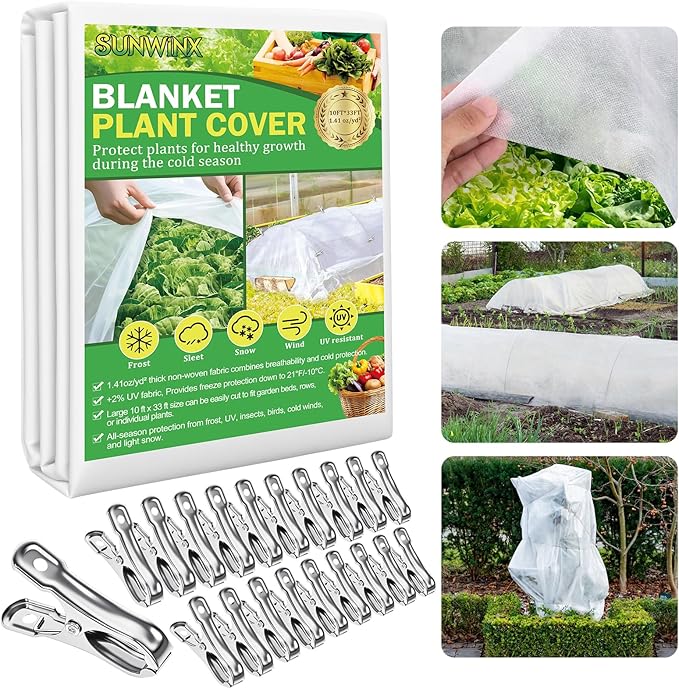 10×33 ft Plant Covers Freeze Protection- 1.4 oz/yd² Frost Cloths Blankets for Outdoor Plants, Reusable Floating Row Cover Plant Freeze Protection for Winter Garden Vegetables Raised Bed, White