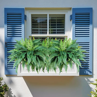 Fake Ferns Artificial Ferns for Outdoors Large Faux Ferns UV Resistance for outdoor Large Planter 25.6In Realistic Artificial Boston Fern Plants for Garden Balcony Terrace Decor，4Pack，60Leaves