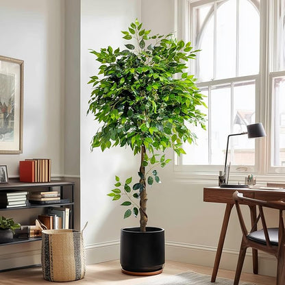 5ft Artificial Ficus Tree for Home Decor, Faux Silk Plants Faux Plant Fake Silk Trees with Pot for Indoor House Living Room Office Garden