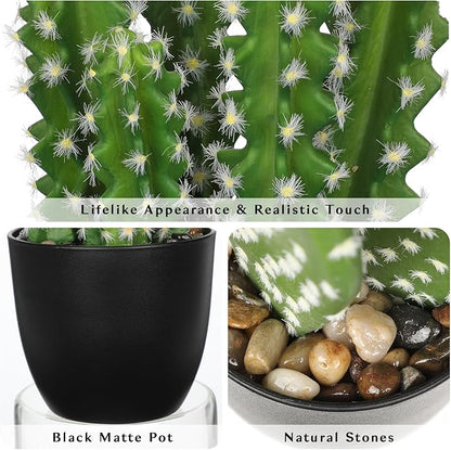 Artificial Cactus Plants 10.8" Small Faux Cactus Plants Indoor Fake Desert Cacti Succulents Plants Artificial Plant Indoor with Pot Cactus Decorations for Home Decor Office Desk Tabletop Shelf