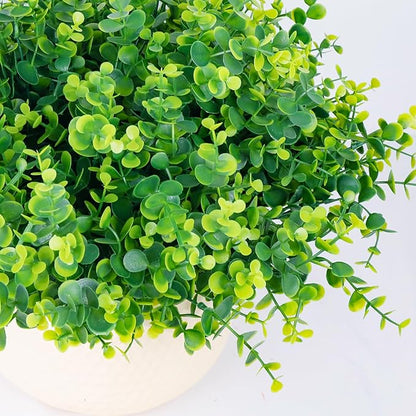 FGSAEOR 12 Bundles Artificial Eucalyptus Plant, Fake Boxwood Shrubs UV Resistant No Fade Faux Greenery for Home Garden Hanging Planter Indoor Porch Patio Office Wedding Decoration