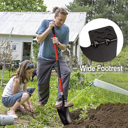 VNIMTI Heavy Duty Gardening Shovel, 56 Inch Round Blade with Fiberglass Handle (Red)