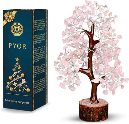 PYOR Rose Quartz Tree, Pink Office Decor, Money Tree, Rose Quartz Crystals, Pink Office Accessories, Gemstones, Feng Shui Decor, Spiritual Gifts for Women, Healing Crystals and Gems