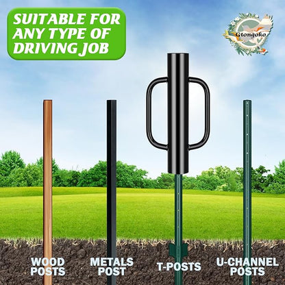 Gtongoko 12LB T Post Driver with Handles Heavy Duty Fence Post Driver Post Pounder for T-Posts，U Channel，Metal Post and Sign Post Pole Driver Tool,17 Inch Black