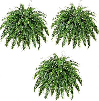 21in Ferns Artificial Bush Plants Large, 3 Artificial Boston Ferns with 54 Fronds for Home Garden Office Porch