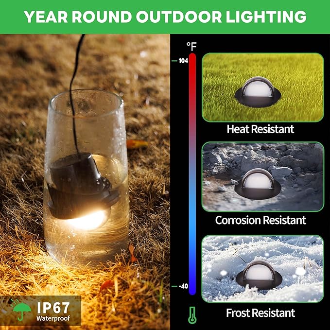 Landscape Well Light, Warm-White 5 Colors Selectable LED Low Voltage In Ground Lights, IP67 Waterproof 12V Outdoor, Single Side 6W 420LM Aluminum ORB for Pathway Lawn 6 Pack