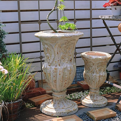 VISIBLE Vintage European Giant Garden Urn Planter, Decorative Cement and Fiber Flower Pot, Make Rust Finished, Wrap Foam Safely Delivered from Local Warehouse (Vintage, Large)
