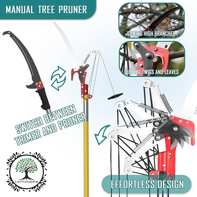 Pole Saws for Tree Trimming, 7.3-27 ft Extendable Tree Trimmers Long Handle Pruner, Sharp Steel Blade and Scissors High Branches Trimming, Tree Pruner, Tree Saw (7.3-27 ft with Scissors)