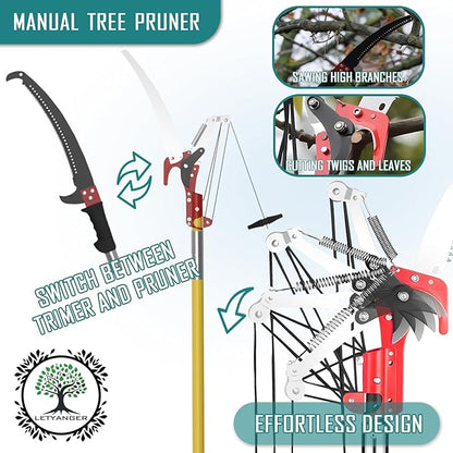 Pole Saws for Tree Trimming, 7.3-27 ft Extendable Tree Trimmers Long Handle Pruner, Sharp Steel Blade and Scissors High Branches Trimming, Tree Pruner, Tree Saw (7.3-27 ft with Scissors)